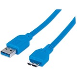 IC INTRACOM - MANHATTAN Manhattan SuperSpeed USB A Male/Micro B Male Cable, 1m, Blue