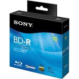 Sony 10BNR25RNS Blu-ray Recordable Media - BD-R - 6x - 25 GB - 10 Pack - 10BNR25RNS