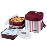HPL856DP - Lock&Lock Square Lunch Box 3-Piece Set with Insulated Violet Stripe Bag
