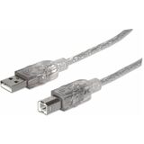 IC INTRACOM - MANHATTAN Manhattan Hi-Speed A Male/B Male USB Device Cable, 16', Translucent Silver
