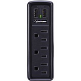 CYBERPOWER CSP300WU 3-Outlet Professional Surge Suppressor 2 USB Charging Ports