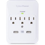CYBERPOWER CyberPower CSP300WUR1 Professional 3-Outlets Surge with 600J, 2-2.1A USB and Wall Tap