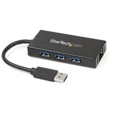 STARTECH.COM StarTech.com 3 Port Portable USB 3.0 Hub with Gigabit Ethernet Adapter NIC - Aluminum w/ Cable