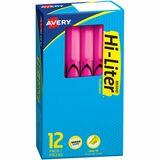 Avery Fluorescent Pen Style Highlighter - Chisel Marker Point Style - Fluorescent Pink Ink - Pink Barrel - 12 / Dozen