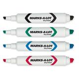 Avery Marks-A-Lot Dry Erase Dual Tip Markers - Chisel Marker Point Style - Black Ink, Blue Ink, Green Ink, Red Ink - White Barrel - 4 / Set
