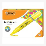 BIC Brite Liner Grip XL Highlighter - Chisel Marker Point Style - Yellow Ink - 12 / Dozen