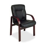 "Office Star WorkSmart WD5735 Guest Chair - Wood Cherry Frame - 24.5"" x 28"" x 39"" - Leather Black Seat"