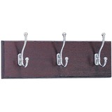 Safco 3-Hook Wood Wall Racks - 3 Hook - Wood Base - Mahogany, Chrome