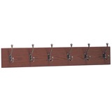 Safco 6-Hook Wood Wall Racks - 6 Hook - Wood Base - Mahogany, Chrome
