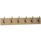 Safco 6-Hook Wood Wall Racks - 6 Hook - Wood Base - Oak, Brass