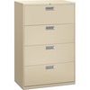 HON 600 Series Standard Lateral File - 36" x 19.25" x 53" - Steel - 4 x File Drawer(s) - Legal, Letter - Interlocking, Leveling Glide, Ball-bearing Suspension, Recessed Handle, Label Holder, Durable - Putty
