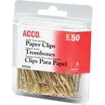 Acco® Gold Tone Clips, Smooth Finish, Jumbo Size, 50/box