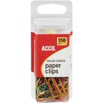 Acco® Nylon Paper Clips, Smooth Finish, Standard Size, Assorted Colors, 150/pack