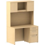 Bbf 48w X 30d Shell Desk With 3dwr Pedestal And 48w Hutch With Doors Natural Maple