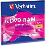 Verbatim Dvd-ram 4.7gb 3x Single Sided, Type 4 With Branded Surface - 1pk With Cartridge