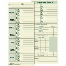 Tops Monday Sunday Time Cards