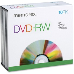 Memorex 05512 DVD Rewritable Media - DVD-RW - 4x - 4.70 GB - 10 Pack