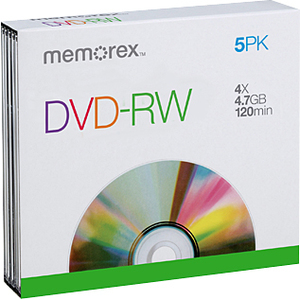 Memorex 5745 DVD Rewritable Media - DVD-RW - 4x - 4.70 GB - 5 Pack Slim Jewel Case