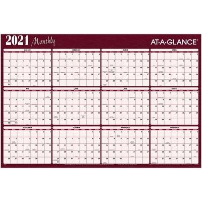 Erasable Cal2-SidedMtly1-1/8"x1-1/8"Blk Sz24"x36"BE/BY<br>BURGUNDY<br>Sold by theEA<br>24 EA/CT