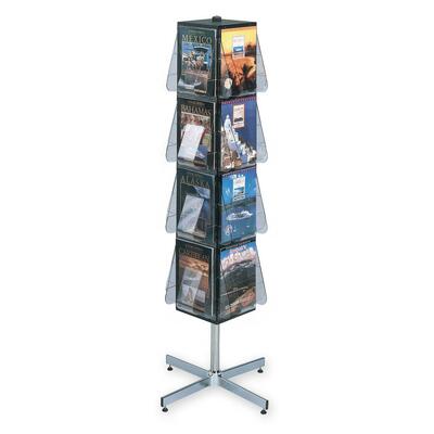 Floor Display, 16 Pocket, 15"x15"x64",Chrome Base/Black Unit