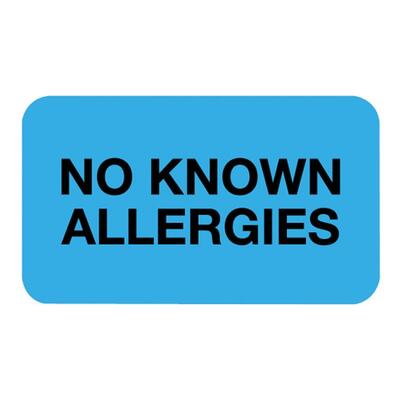 ""No Known Allergies"" Label 1-1/2""x7/8"" Blue
