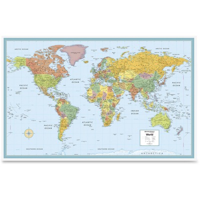 Deluxe World Wall Laminated Map 50"x32"