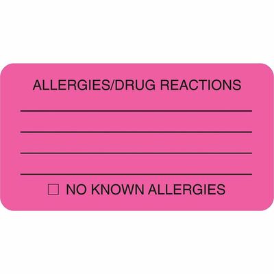 ""Allergy/Drug Reaction"" Label3-1/4""x1-3/4""250/RLPink