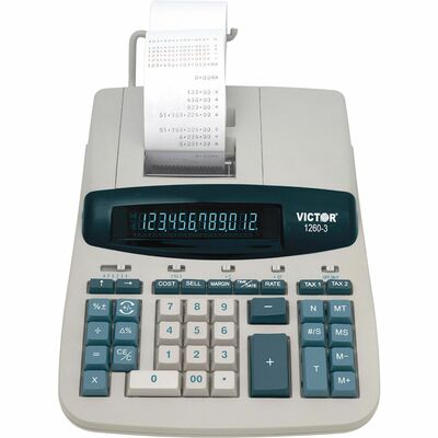 Calculator 12 Digit Print/Display 8"x11"x3" White/Blue