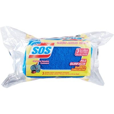 S.O.S. Scrubber Sponge All Surface 3 per Pack Blue