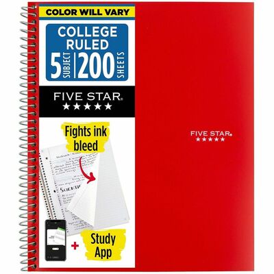 Five Star Notebook 5 Subject 200 Sht 11"x8-1/2" Assorted