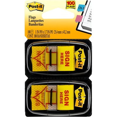 ""Sign Here"" Message Flag 1""x1-3/4"" 100 per Pack Yellow