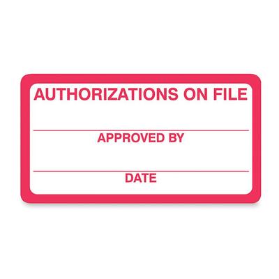 ""Authorizations On File"" Label3-1/4""x1-3/4""250/RLRed