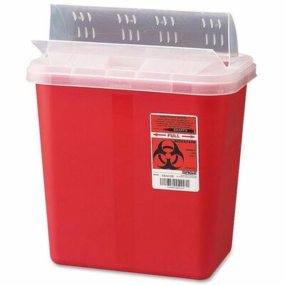 Biohazard Sharps Container W/Clear Lid 2 Gallon Red