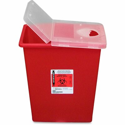 Biohazard Sharps Container W/Hinged Lid 8 Gal. Red