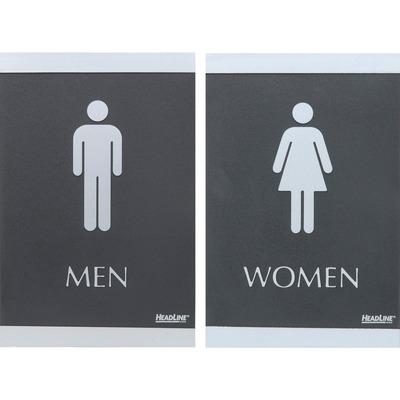 ADA Signs"Men/Women" Adhesive 6"x9" Silver/Black