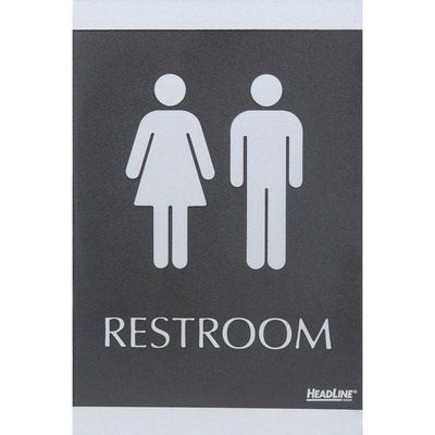 ADA Signs"Restroom" Adhesive 6"x9" Silver/Black