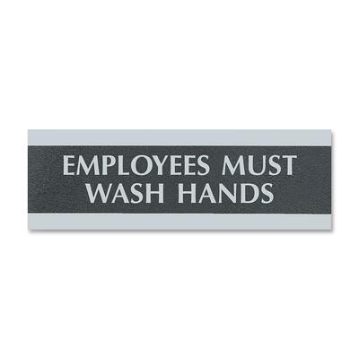 Employees Mush Wash Hands Sign3"x9"Silver on Black