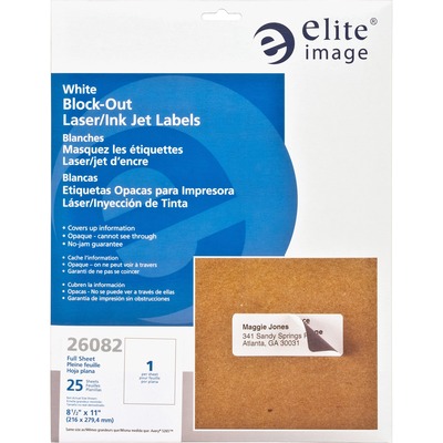 Block-out Label,Permanent Adhesive,8-1/2"x11",25 per Pack,White