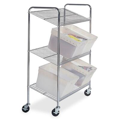 Wire Tote Cart, Tilted Shelves,43-1/2"x18"x55", Silver