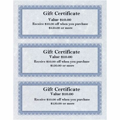 Gift Certificates,8-1/2"x11",24 lb,Regent Certificates,BE/SR