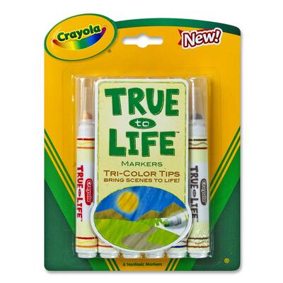 True to Life Markers,Tri-color Tip,Nontoxic,6 per Pack,Assorted