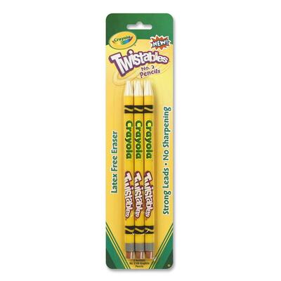 Twistable No 2 Pencil,Latex free Eraser,2mm,3PK,Yellow