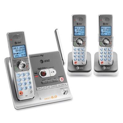 Telephone,w/Answering Sys.,Cordless,3 Handsets,Silver