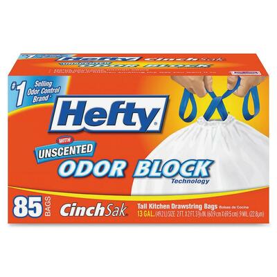 Trash Bags, Drawstring Closure, 13 Gal., 85/BX, White