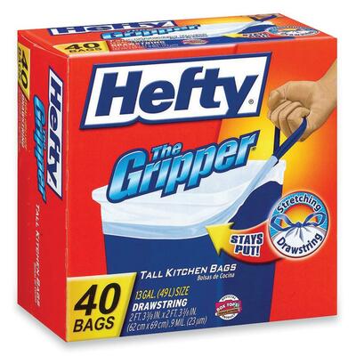 Cinchsak Gripper Trash Bags, 13 Gallon, 40/BX, White