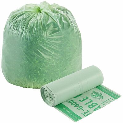 Compostable Trash Bags,13 Gallon,.85mil,24"x30",45/BX,Green