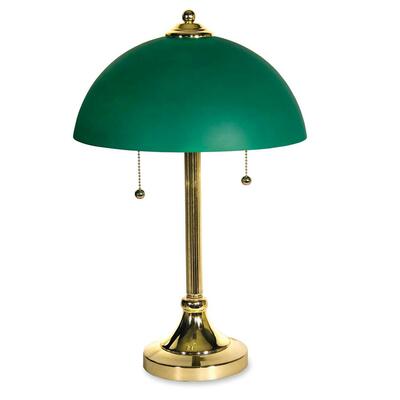 Desk Lamp, 18-1/2", 2 40 Watt Bulbs, Brass Base/ Green Shade