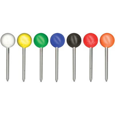 Round Map Tacks, 3/16" head, 3/8" Long, 10/BX, Assorted
