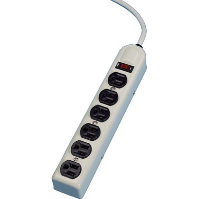 6 Outlet Metal Power Strip 6' Cord 3 Prong Platinum