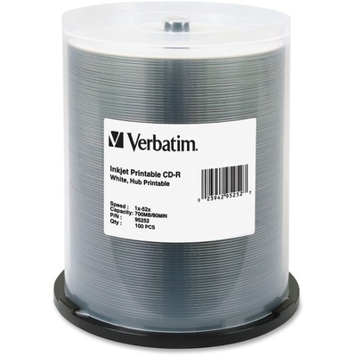 CD-R 52X 700MB/80Min Inkjet/Hub Printable 100 per Pack White